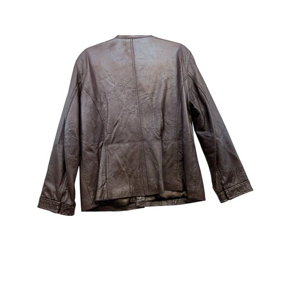 Chicos Womens Genuine Leather Jacket Size 2 Medium 10/12 Brown Pockets & Zipper - Picture 10 of 11